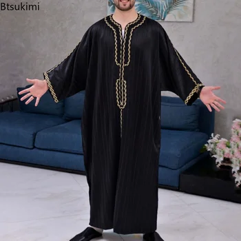Pakaian Pria Muslim Kaftan Islam Musim Panas 2023 Kaftan Maroko Bordir Tangan Longgar dan Sejuk Abaya Djellaba Thobe untuk Pria