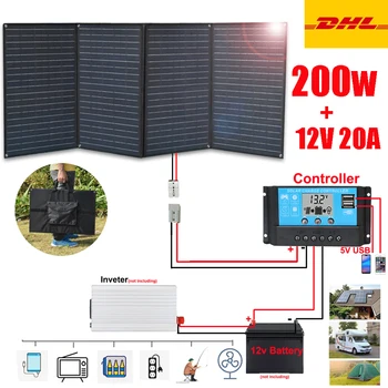 panel Tenaga surya / Solar Panel 5v 12v 200W Kit lipat Pengisi Daya Baterai portabel 20A Pengontrol Bank Daya Ponsel Kemping Mobil Energi Luar Ruangan