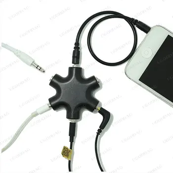 Pemisah Audio Earphone 3.5 mm 1 Kabel Pria ke 1 2 3 4 5 Kabel Wanita Port 5 Arah Kabel Keluaran Suara Musik Aux Ekstensi Headset Stereo