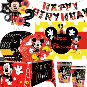 Perlengkapan dan Dekorasi Pesta Ulang Tahun Mickey Mouse Perlengkapan Pesta Mickey Mouse Melayani 8 Tamu dengan Piring Spanduk Balon