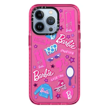 Ponsel Barbie casing merah muda lucu bentuk hati cinta iPhone 14 13 12 11 Pro Max mini X XR XS SE bahan silikon tidak licin