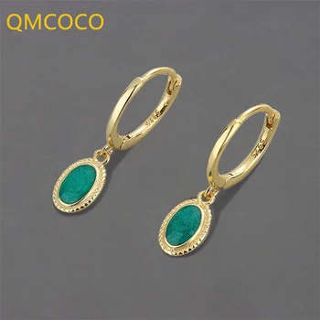 QMCOCO 2022 Anting-Anting Trendi Liontin Batu Hijau Warna Perak Panas untuk Wanita Hadiah Perhiasan Sederhana Klasik Retro Elegan untuk Wanita
