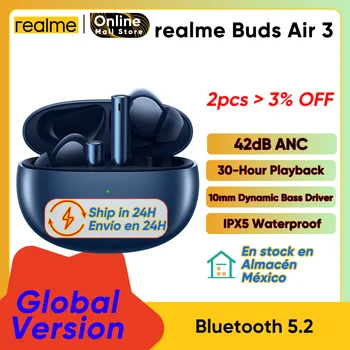 realme buds air 3 Earphone Nirkabel 42dB Pembatalan Kebisingan Aktif Headphone Baterai Massiver 546mAh Headset Tahan Air IPX5