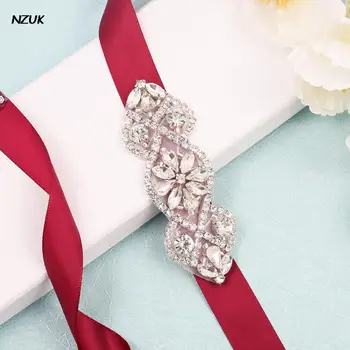 Sabuk gaun Pengantin NZUK Sabuk berlian Imitasi kristal pengantin Mewah Sabuk selempang Pita satin untuk Pengiring Pengantin ceinture de Robe