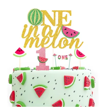Satu dalam satu Puncak Kue Melon Dekorasi Pesta Ulang Tahun ke-1 Dekorasi Cupcake Kue Semangka Perlengkapan Pesta Anak-anak Bayi Bertema Semangka