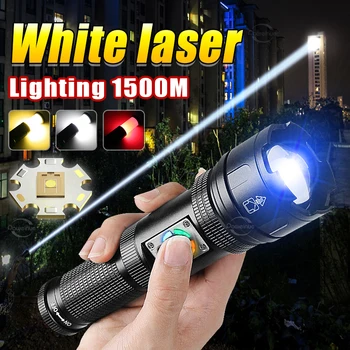 Senter Laser Putih Super Terang Dengan Lampu COB Senter Led Daya Tinggi Senter Kerja Obor Isi Ulang Lentera Berburu