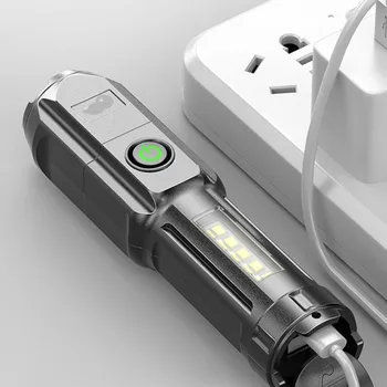 Senter LED Kuat Senter Taktis 100000 Lumen USB Isi Ulang 18650 Zoom Tahan Air Senter LED Berburu Memancing