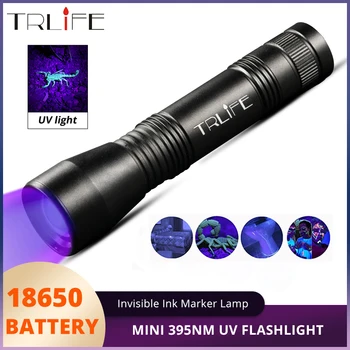 Senter UV LED Kuat 395nm Lampu Ultra Violet yang Dapat Diperbesar Senter Lampu UV Led Mini Penanda Tinta Tak Terlihat EDC Menggunakan Baterai 18650