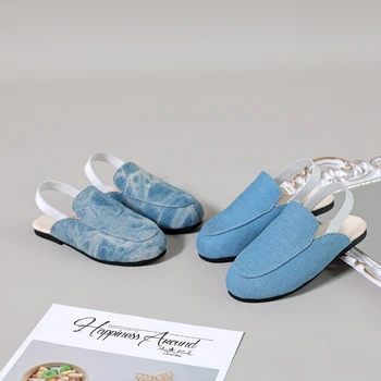 Sepatu Anak-anak Anak-anak Denim Slide Luar Ruangan Sandal Lembut Bayi Perempuan Anak Laki-laki Balita Flat Merek Biru Slide Putri untuk Musim Panas Baru