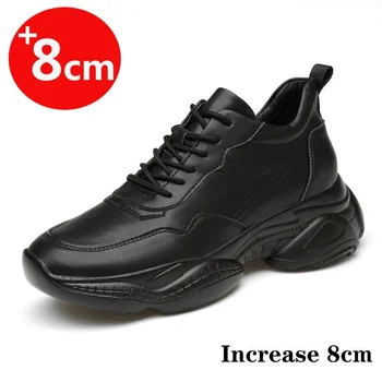 Sepatu Kets Pria Sepatu Elevator Sepatu Penambah Tinggi untuk Pria Sepatu Putih Penambah Tinggi Sepatu Hitam 6-8 CM Ukuran Plus Wanita 36-44