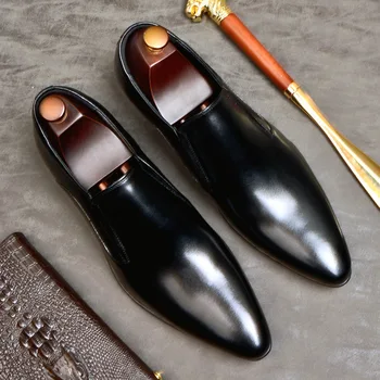 Sepatu Kulit Pria Sepatu Oxford Kulit Asli untuk Pria Sepatu Gaun Mewah Sepatu Pernikahan Slip On Sepatu Kulit Brogue