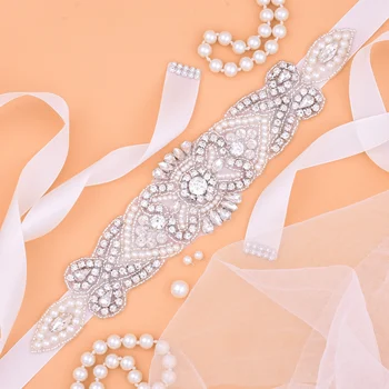 SESTHFAR Sabuk Berlian Imitasi Sabuk Pernikahan Tangan Sabuk Pengantin Mutiara Kristal untuk Selempang Pernikahan Gaun Malam Formal