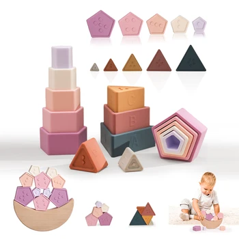 Silikon Blok Bangunan Susun Mainan Mengembangkan Permainan Kubus Montessori Pendidikan Mainan Bayi Juguetes untuk Bebes De 0 12