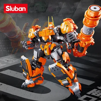 Sluban City Alpha Squad Robot Fighter Mech Blok Bangunan Teknis Seri Perang Militer Figur Model 3D DIY Batu Bata Mainan Anak Laki-laki