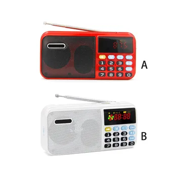Speaker Nirkabel Radio FM Pemutar Musik Mini USB Isi Ulang Antena Saku Luar Ruangan Hiking Berjalan Senter untuk Orang Tua Merah