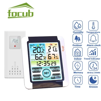 Stasiun Cuaca Nirkabel Layar Besar Digital Indoor Outdoor Thermometer Hygrometer Monitor Jam Alarm dengan Sensor Pemancar