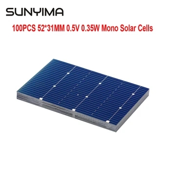 SUNYIMA 100 Buah Panel Surya 0.5 V 0.35 W Sistem Monokristalin 52*31mm DIY untuk Pengisi Daya Ponsel Baterai Sel Surya Portabel