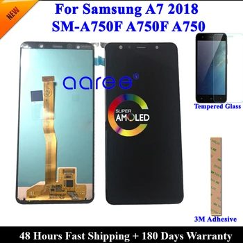 Super AMOMLED Asli LCD untuk Samsung A7 2018 A750 LCD A750 LCD untuk Samsung A750F A7 2018 Rakitan Digitizer Layar Sentuh LCD