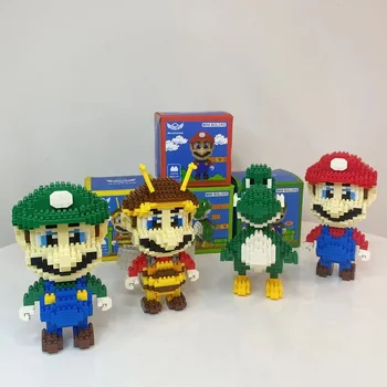 Super Mario Bro Blok Bangunan Anak-anak Kartun Model Boneka Perakitan Batu Bata Permainan Anime Pendidikan DIY Blok Hadiah untuk Anak-anak