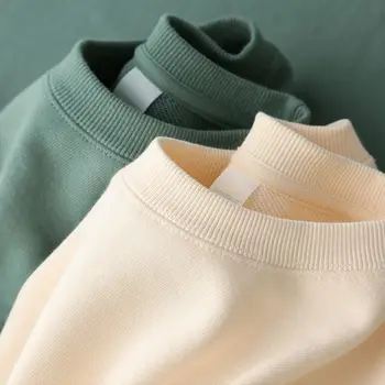 Sweatshirt Musim Gugur Fashion Matcha Green 420g Sweter Leher Bulat Berat Atasan Warna Solid Pria Streetwear Wanita
