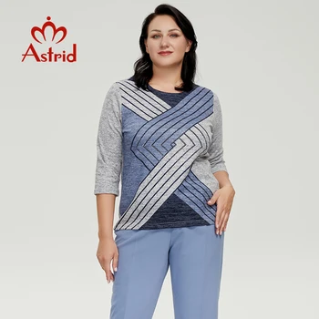 Sweter Wanita Astrid Pakaian Kebesaran Wanita 2022 Atasan Motif Geometris Kerajinan Berlian Mode Leher Kru Tren Kaus Wanita