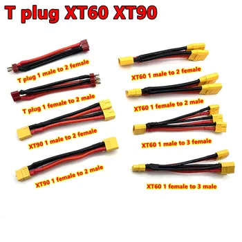 T Plug XT60 XT90 TRX Konektor Baterai Paralel Kabel Pria / Wanita Ekstensi Ganda Y Splitter 2 / 3Way Kawat Silikon untuk Baterai RC