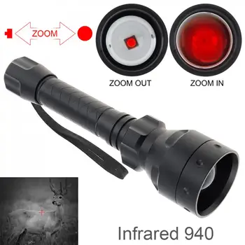 T50 Jarak Jauh Inframerah Zoomable 10W IR 940nm LED Rentang Radiasi Senter dengan Penglihatan Malam untuk Berburu Obor