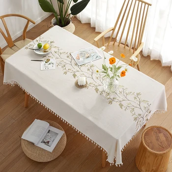 Taplak Meja Rumbai Katun Linen Penutup Meja Dapat Dicuci Taplak Meja Putih Elegan Taplak Meja untuk Dapur Ruang Makan Rumah