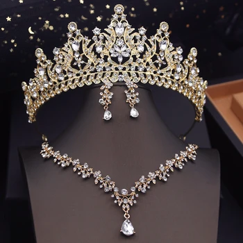 Tiara Ratu Kerajaan Set Perhiasan Pengantin Set Kalung Kalung Mahkota Malam Perhiasan Gaun Pengantin Aksesori Kostum Prom Pengantin Wanita