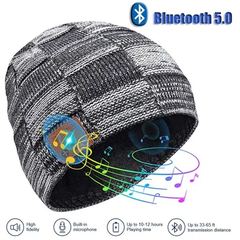 Topi Headphone Bluetooth Musim Dingin Headset Musik Olahraga Stereo Topi Beanie Rajutan Mendukung Kabel Pengisi Daya USB Bebas Genggam Hadiah Natal
