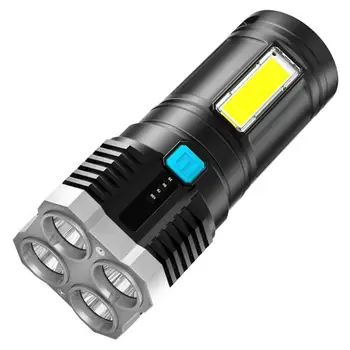 Travel Bright Flashlight Strong Light USB Lampu Senter Jarak Jauh Lampu Taktis Lampu Led dengan Lampu Sorot Samping
