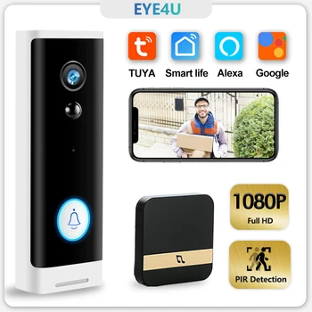 Tuya Bel Pintu WIFI Kamera Keamanan Nirkabel 1080P Monitor Rumah Pintar Bertenaga Baterai DC AC dengan Kamera bel Pintu Alexa Google