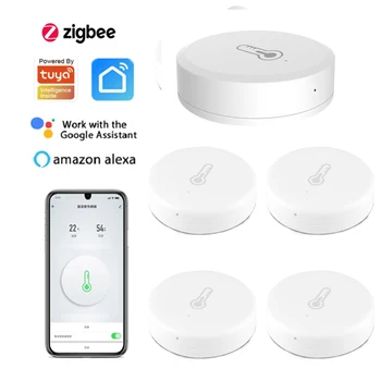 Tuya Zigbee Sensor Kelembaban Suhu Sistem Kontrol Sensor Lingkungan Cerdas Bekerja dengan Alexa Google Home Smart Life Gateway