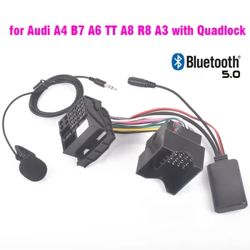 untuk Audi A4 B7 (2005-2008) TTs TT A8 R8 A3 dengan Steker Harnes Radio Quadlock Mikrofon Bebas Genggam Bluetooth 5.0 Adaptor AUX