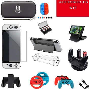 Untuk Nintendo Switch OLED Case Bundle Bag Kit Aksesori Permainan Tas Penyimpanan Travel Cangkang Keras Pegangan Penutup Pelindung JoyCon