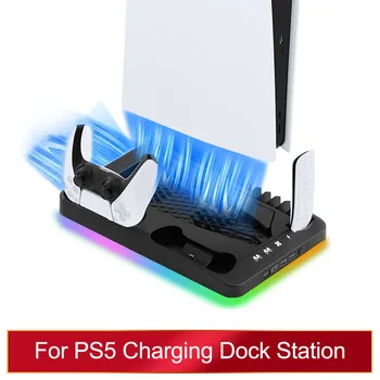 Untuk Stasiun Dok Pengisi Daya PS5 Kipas Pendingin Dudukan Vertikal untuk Pengisi Daya Pengontrol Ganda Konsol PS5 untuk Aksesori Playstation 5