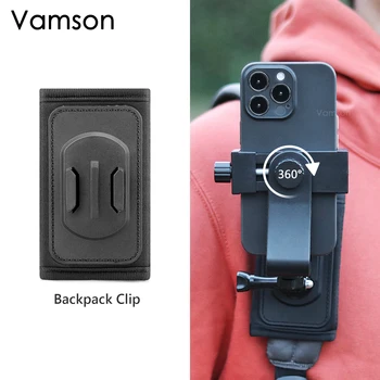 Vamson 360 Rotate Putar Dudukan Ponsel yang Dapat Disesuaikan Dudukan Klip Ransel untuk Ponsel Pintar Braket Tetap Bahu Dada Ponsel