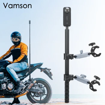Vamson untuk Insta360 X3 Satu X2 Braket Klip Ganda Sepeda Motor dengan Tongkat Selfie Aluminium untuk Aksesori GoPro Hero 11 10 9