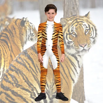VIP FASHION Lucu Kreatif Cosplay Kostum Tiger Wolf Susu Sapi Dicetak Anak-anak Zentai Bodysuit Jumpsuit Spandex Halloween Pakaian