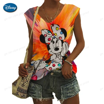 Wanita Fashion Tank Top Tanpa Lengan Disney Minnie Mickey Mouse Cetak Kasual Rompi Seksi Pullover Atasan Musim Panas Kartun Homewear