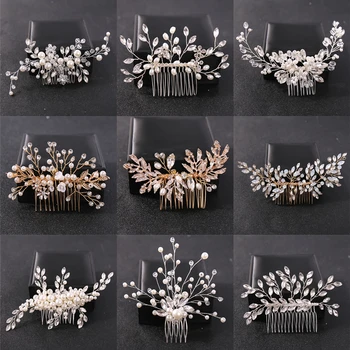 Warna Perak Bunga Mutiara Kristal Pernikahan Sisir Rambut Aksesoris Rambut untuk Pengantin Wanita Hiasan Kepala Hiasan Rambut Perhiasan Tiara Hadiah