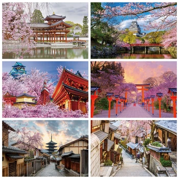 Yeele Pemandangan Alam Kuil Torii Jepang Gunung Fuji Bunga Sakura Latar Belakang Fotografi Jalanan Latar Belakang untuk Studio Foto