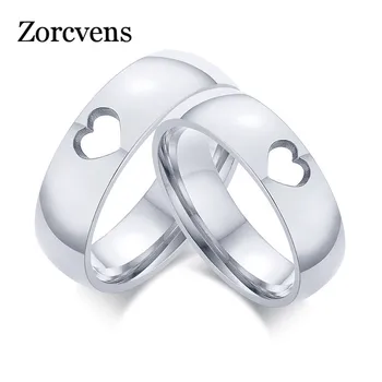 Zorcvens Pasangan Berjanji Perhiasan 6mm Warna Perak Stainless Steel Cinta Hati Cincin Pernikahan untuk Wanita Pria