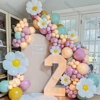 142pcs Pastel Daisy Bunga Balon Garland Arch Tiffany Biru Peach Pink Balon Boho Ulang Tahun Pernikahan Bridal Shower Pengantin untuk Menjadi