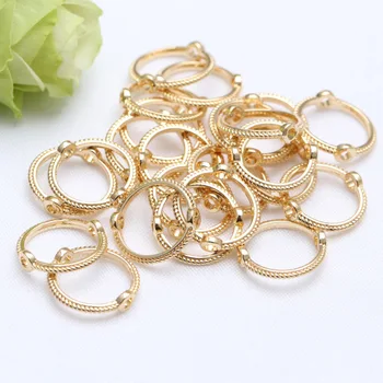 15 buah Kuningan Berlapis Emas 14K Cincin Manik-manik Lubang Ganda Bentuk Cincin Bulat Konektor Pengatur Jarak untuk Aksesori Pembuatan Perhiasan Anting DIY