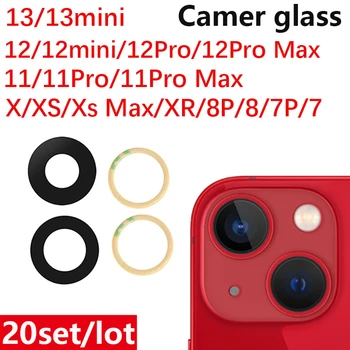20 buah Kaca Kamera untuk iPhone 13 Pro Max 11 12 Mini XS 8 7 Plus Lensa Kamera Belakang dengan Perekat Stiker Lem