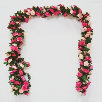250CM Mawar Merah Muda Karangan Bunga Sutra Buatan Dekorasi Kamar Rumah Pernikahan Musim Gugur Pengaturan Natal Lengkungan Taman Tanaman Anggur Palsu