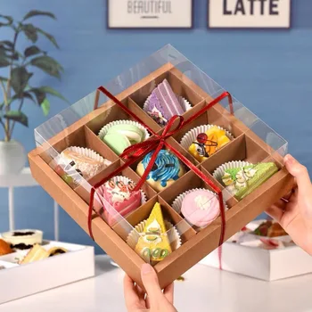 5 buah Kotak Kue Transparan Mousse Pastry Cupcake Kotak Kemasan Perlengkapan Kue Pesta Ulang Tahun Baby Shower Nikmat 7/9 Grid