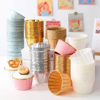 50 buah Bungkus Mini Kecil Cangkir Muffin Pembungkus Cupcake Kertas Kotak Cangkir Kue Kotak Muffin DIY Alat Kue Dapur Perlengkapan Memanggang