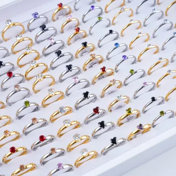 50 Buah / Lot Cincin Baja Tahan Karat Berlian Imitasi Wanita Mode untuk Hadiah Pesta Perhiasan Ulang Tahun Pertunangan Pernikahan